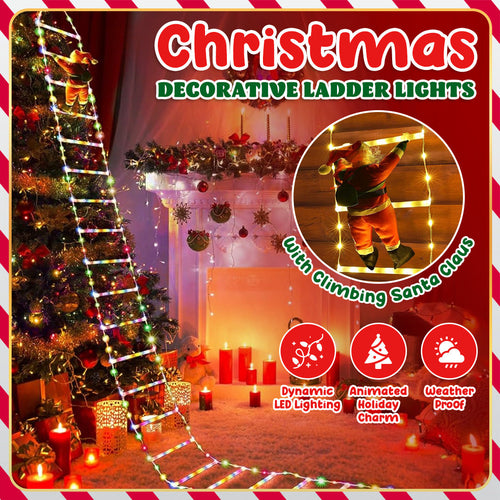 🎅🎄Christmas Decorative Ladder Lights with Climbing Santa Claus