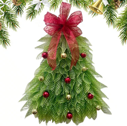 🎁🎄Inverted Christmas Tree Wreath with LED Lights – Handmade Holiday Door & Window Decoration, Unique Lighted Xmas Decor