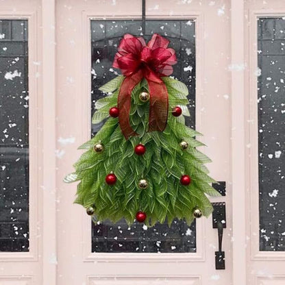 🎁🎄Inverted Christmas Tree Wreath with LED Lights – Handmade Holiday Door & Window Decoration, Unique Lighted Xmas Decor